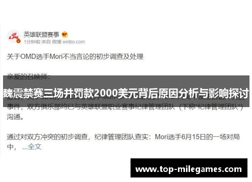 魏震禁赛三场并罚款2000美元背后原因分析与影响探讨